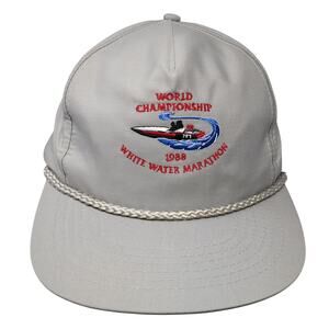 World Championship White Water Marathon Slideback Rope Hat Gray OS 1988 Vintage